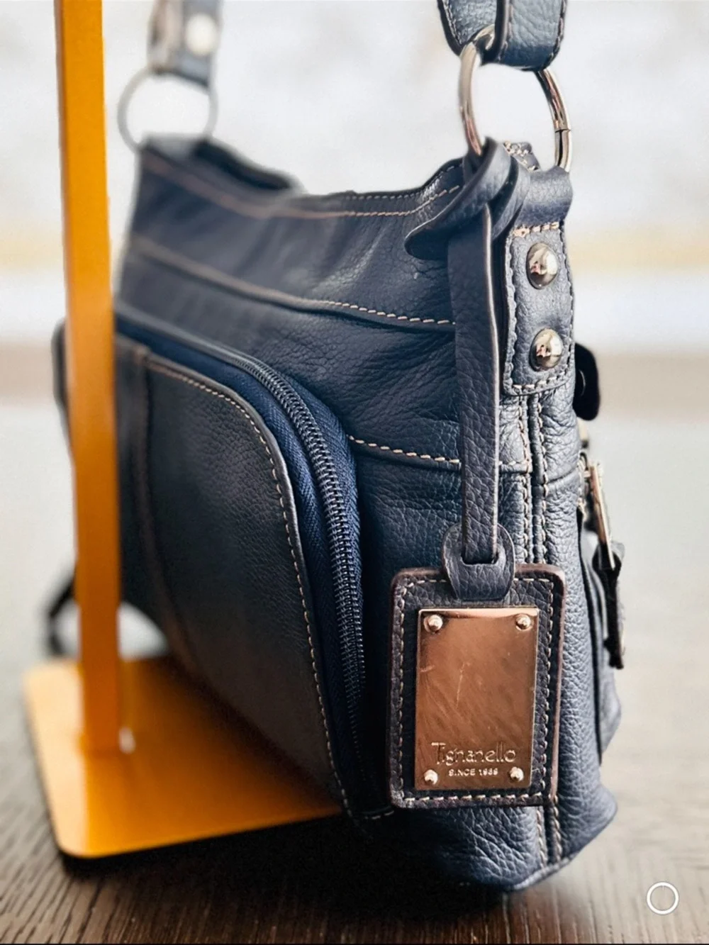 Tignanello Navy Leather Crossbody Organizer Bag